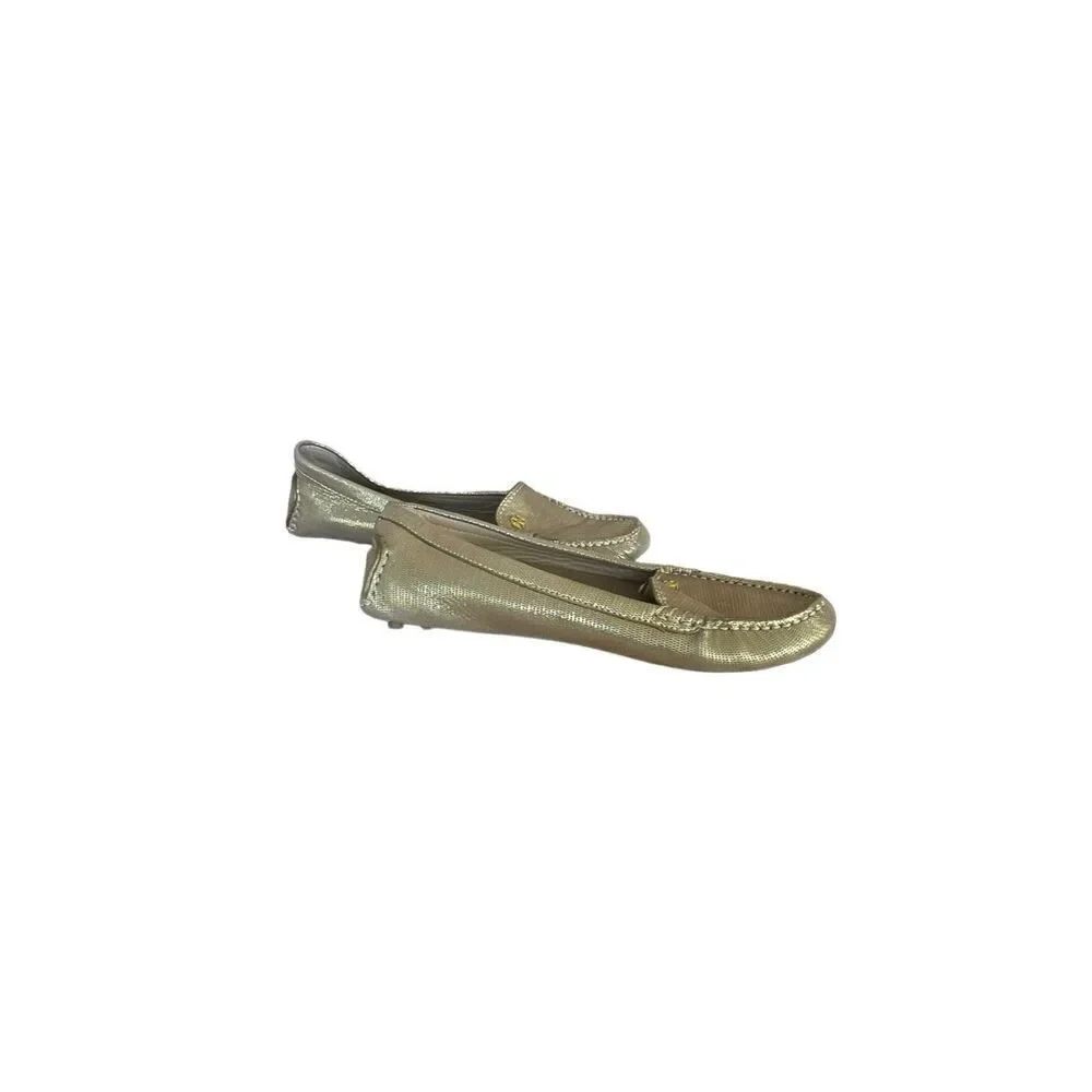 Tory Burch Womens Gold Metallic Almond Toe Slip On Flat Loafer Size 8.5